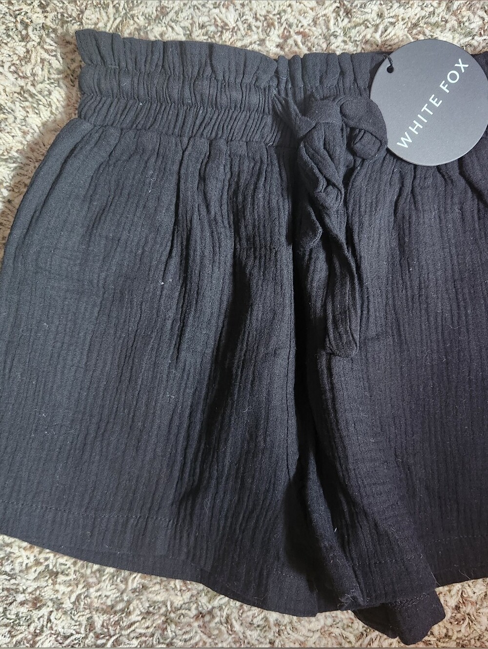 White Fox Boutique Black High-Waist Textured Pull-On Shorts